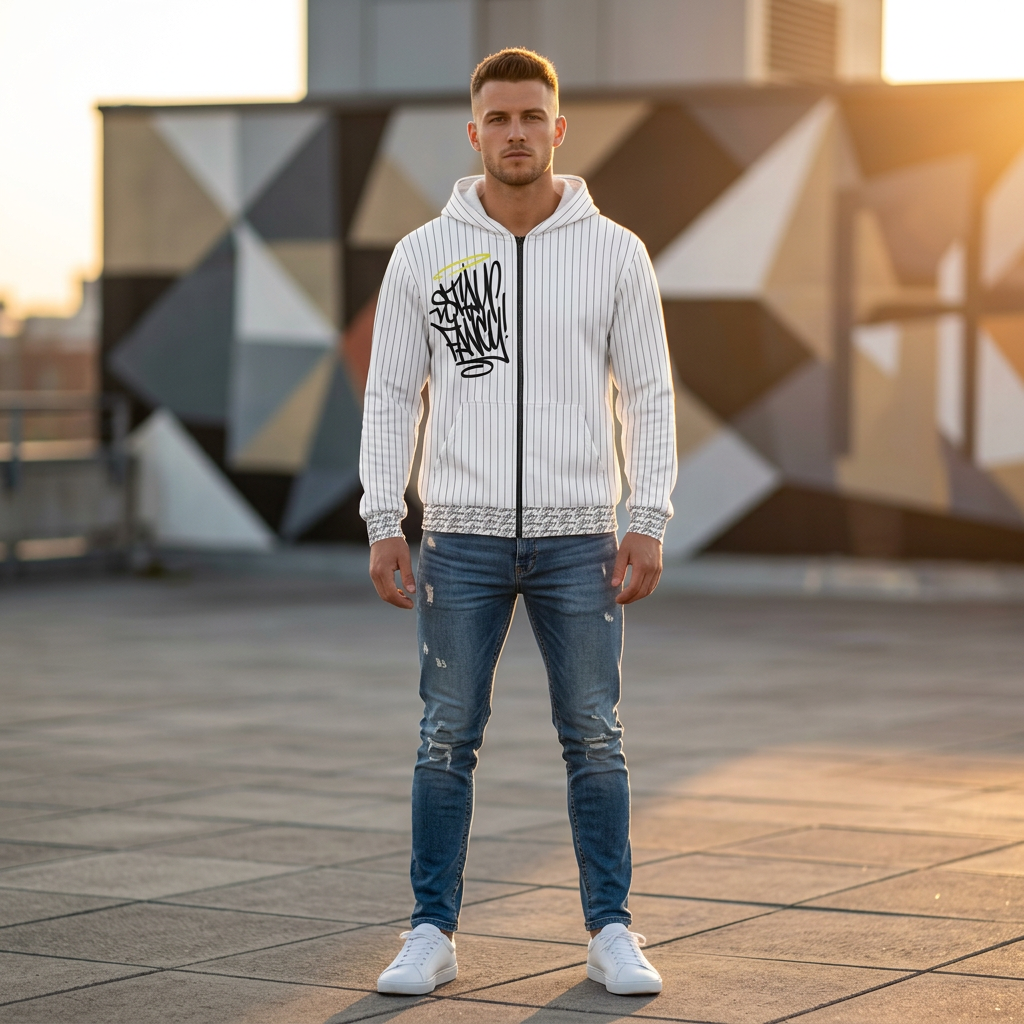 Stay Fancy Pinstripe Reverse Men's Zip Hoodie