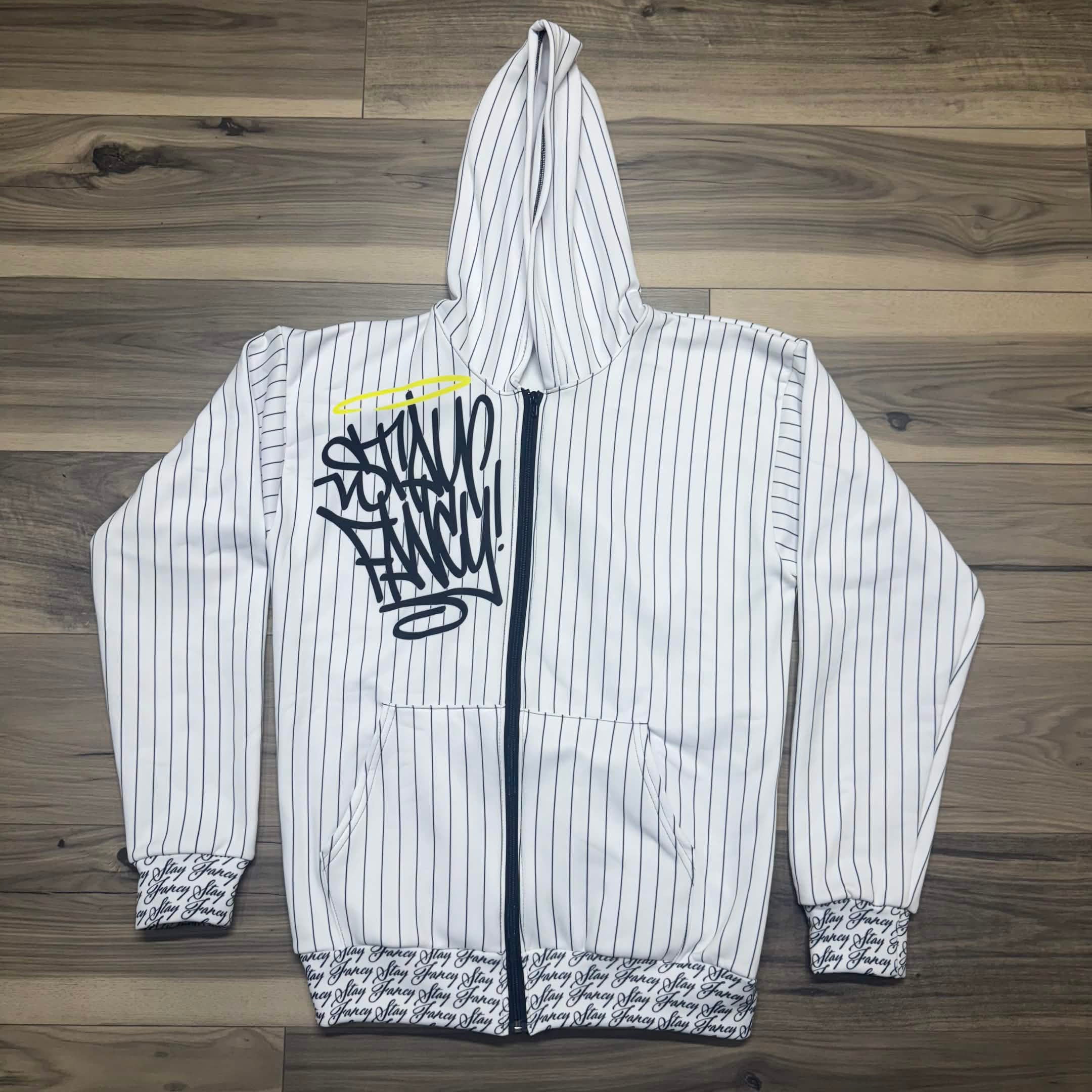Stay Fancy Pinstripe Reverse Men's Zip Hoodie