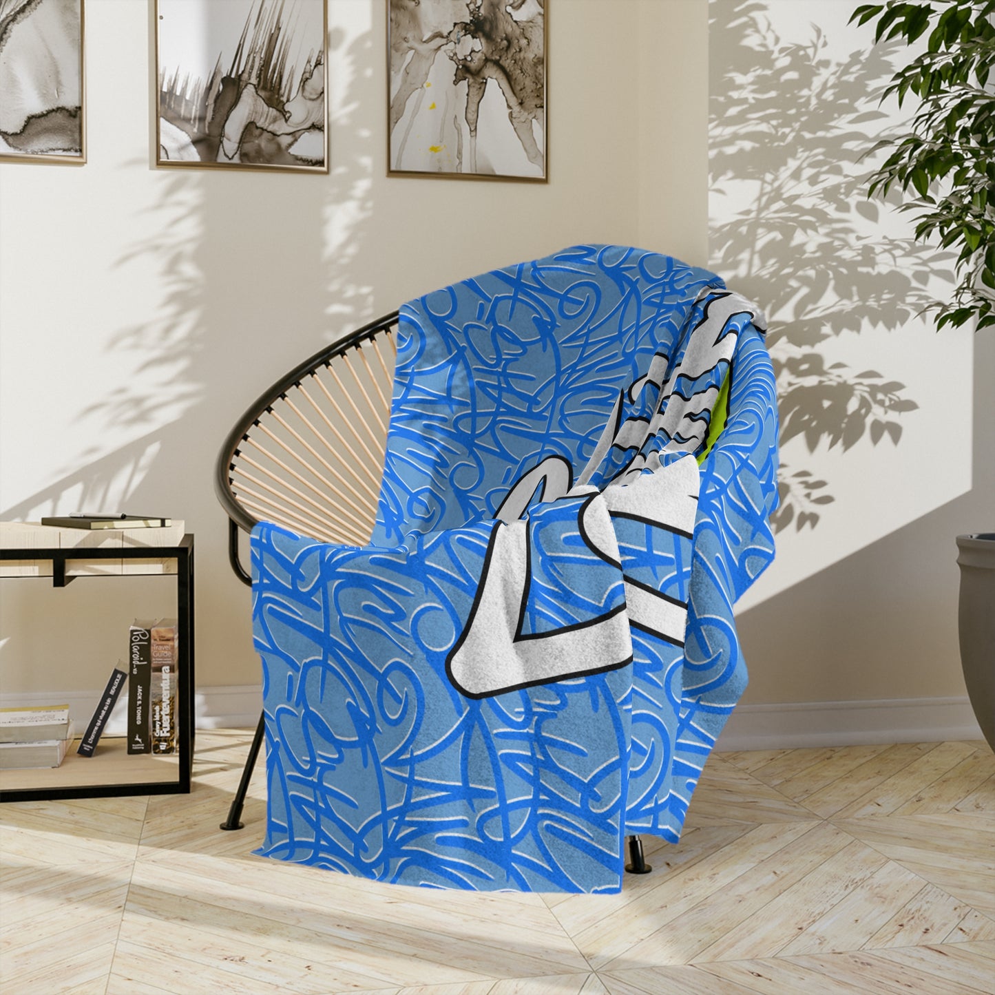 SF Blue Graffiti Velveteen Minky Blanket