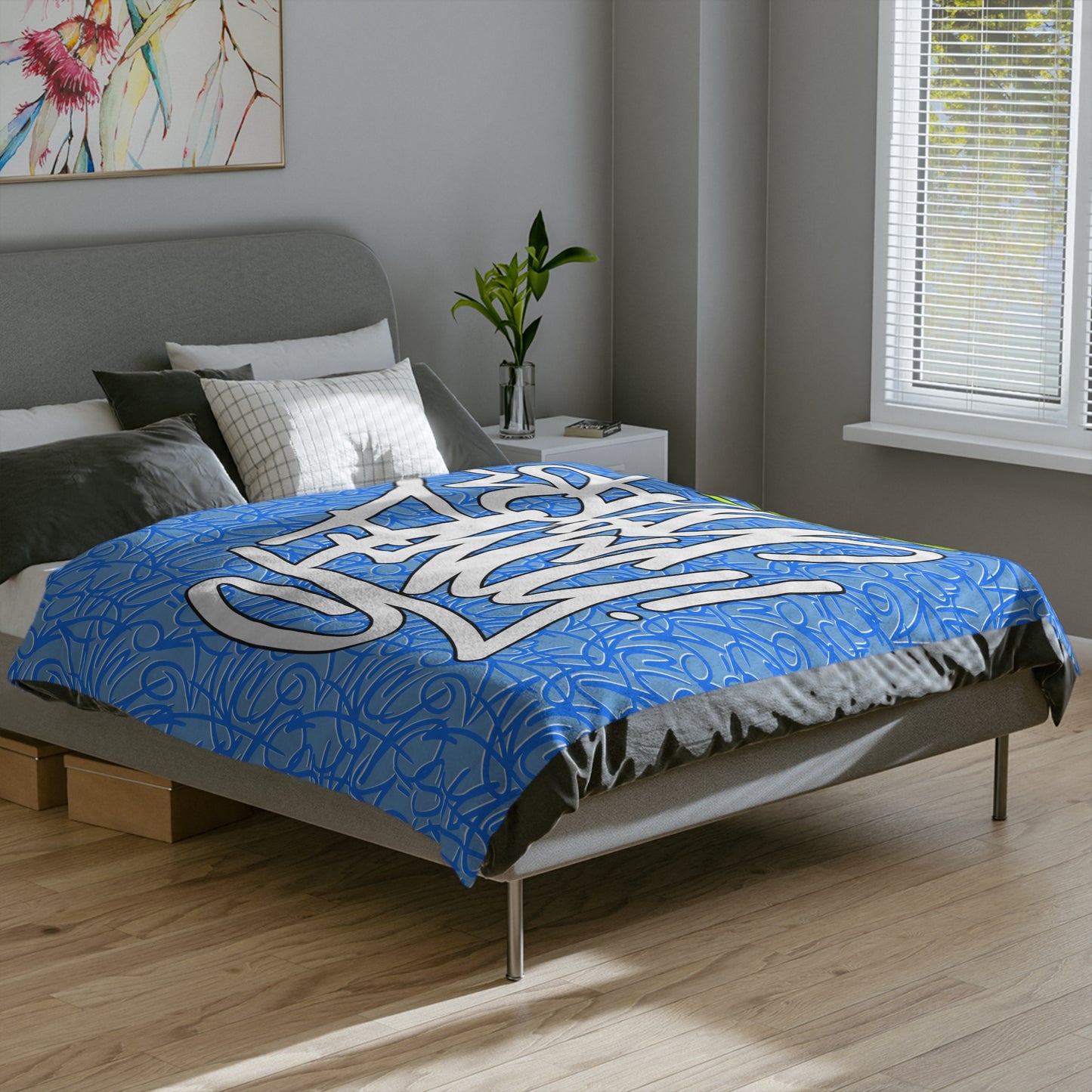 SF Blue Graffiti Velveteen Minky Blanket