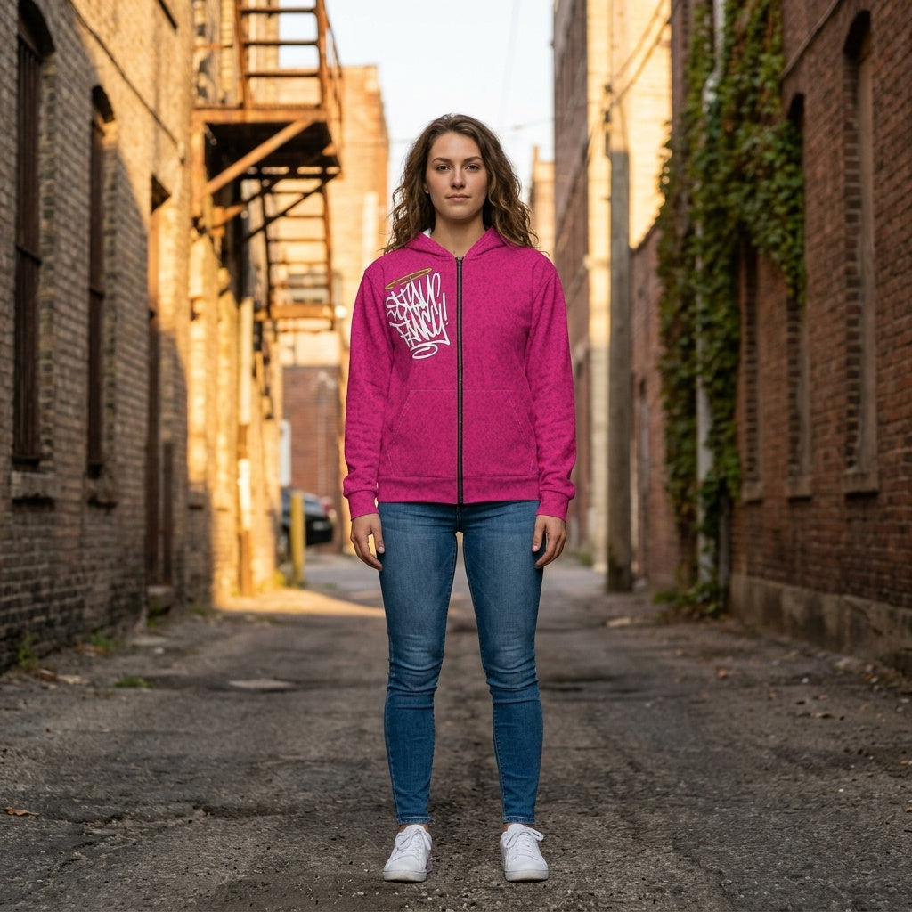 Stay Fancy Pink Static Women's Zip Hoodie
