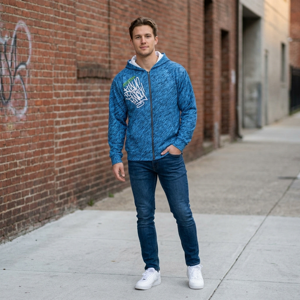 Stay Fancy Brushed Blue Men's Zip Hoodie
