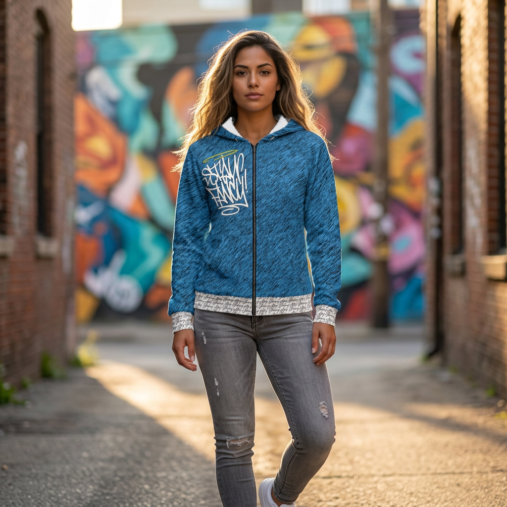 Stay Fancy Brushed Blue Women's Zip Hoodie