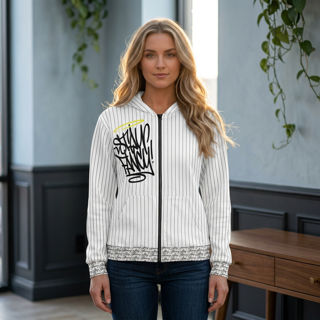 Stay Fancy Pinstripe Reverse Women's Zip Hoodie
