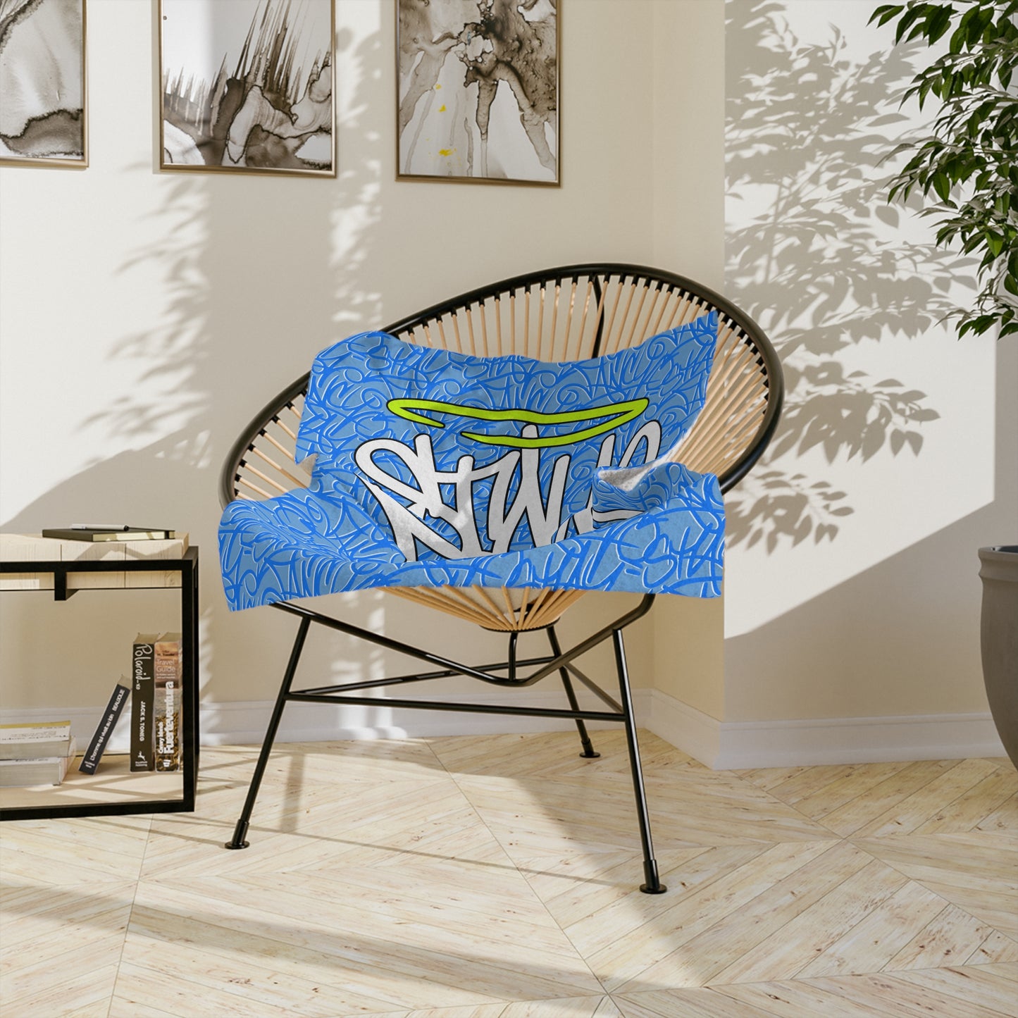 SF Blue Graffiti Velveteen Minky Blanket