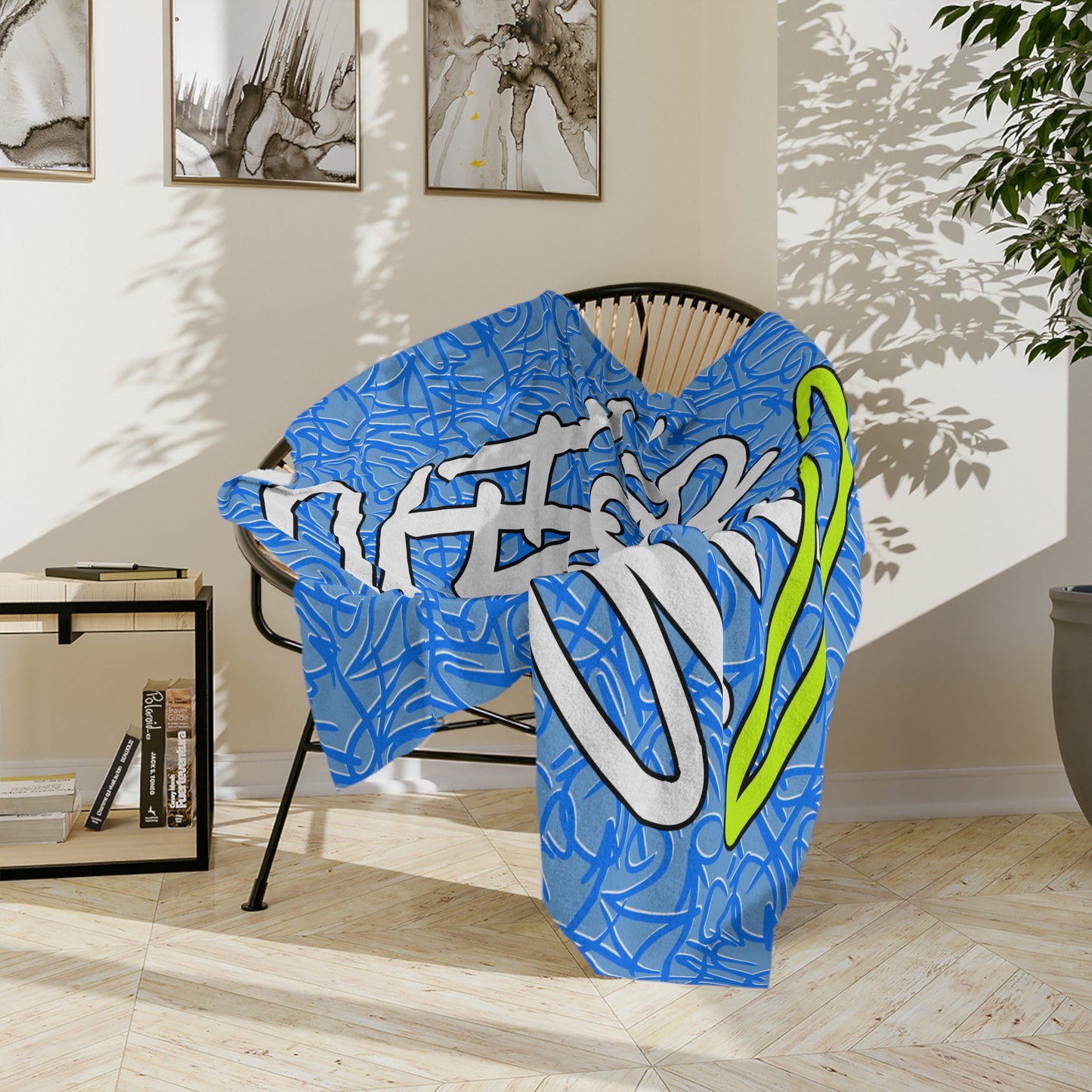 SF Blue Graffiti Velveteen Minky Blanket